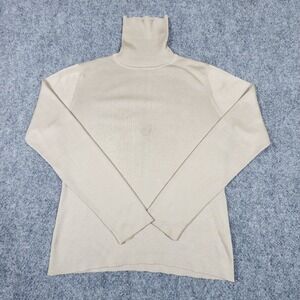Ann Taylor 100% Silk Turtleneck Sweater Womens M Beige Ribbed‎ Knit Long Sleeve